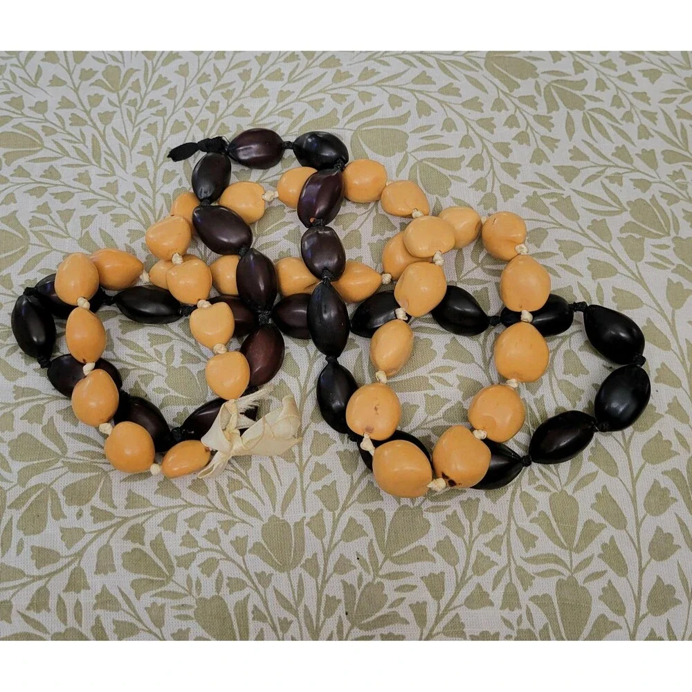Two Kukui Nut Necklaces - Dark Brown & Light Brown - 18